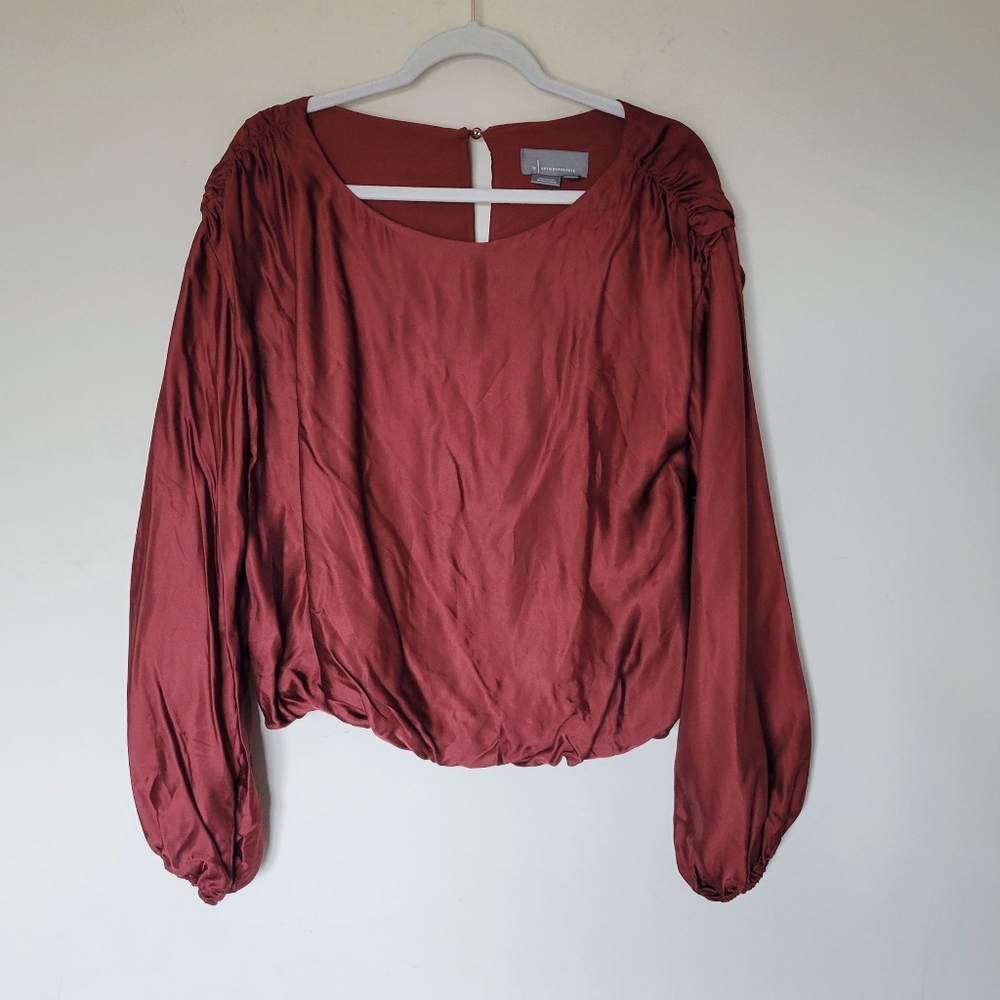 Anthropologie Ruched Peasant Blouse in Rust Red